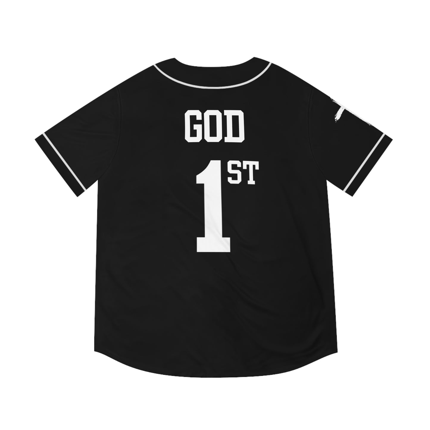 God 1st Men's Baseball Jersey (White on Black)