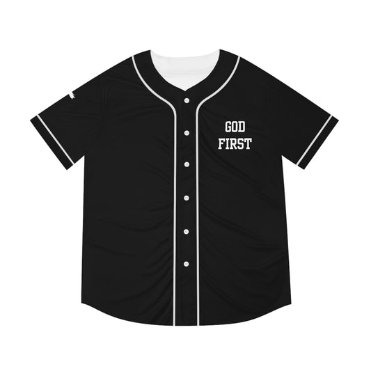 God 1st Men's Baseball Jersey (White on Black)