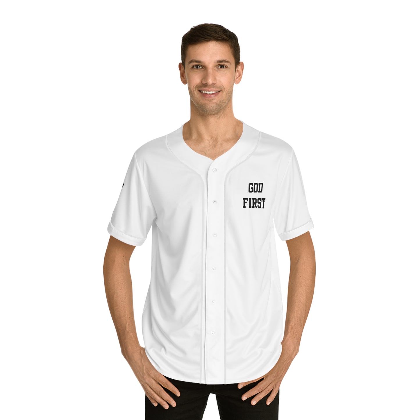 God 1st Men's Baseball Jersey (Black on White)